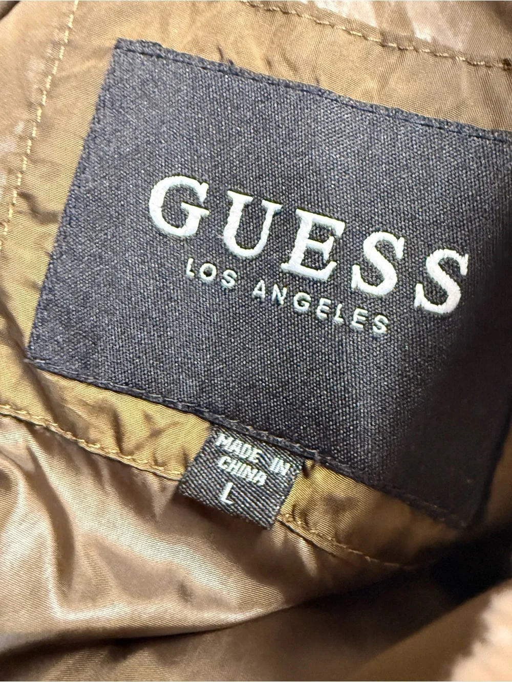 GUESS Olive Green Puffer Jacket with Cream Sherpa Collar